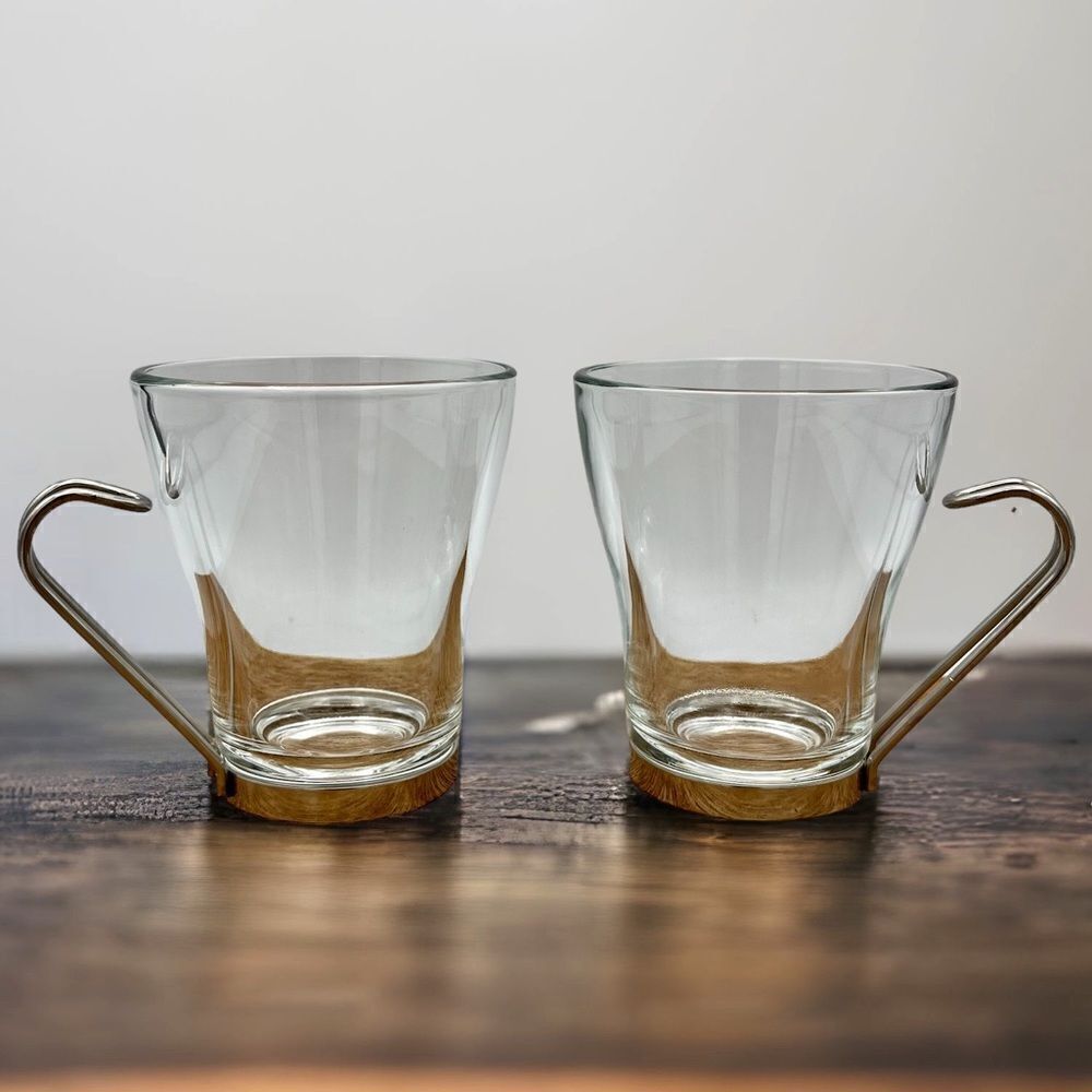 Vitrosax Italy Clear Glass Stainless Steel Removable Handle Expresso Mug Set